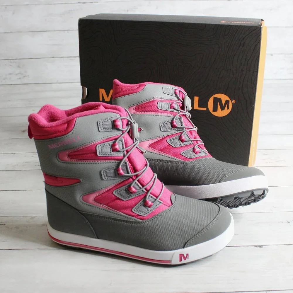 Merrell Girl's Waterproof Winter Snow Boots Size 6 M EUR 37 Pink Gray